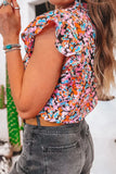 Print Flutter Sleeve Blouse Top DJPT