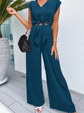 Front Top and Wide Leg Pants Set DJPT