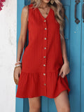 Button-Front Ruffle Hem Dress DJPT
