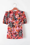 Print Split Neck Short Puff Sleeve Blouse DJPT