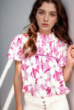 Frilled Collar Short Sleeve Blouse Top DJPT