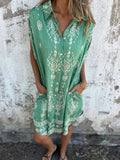 Size Printed Short Sleeve Button-Up Shirt Dress Plus Size DJPT
