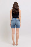 Blue Button Fly Mid Length Denim Shorts W/ Destroy DJPT