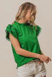 Solid Woven Circle Trim Ruffle Top DJPT