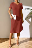 Lane Ribbed Asymmetrical Neck Short Sleeve Dress DJPT