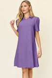 Take Full Size Texture Collared Neck Short Sleeve Dress DJPT