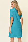 Take Full Size Texture Collared Neck Short Sleeve Dress DJPT