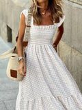 Gingham Maxi Dress with Ruffle Straps DJPT