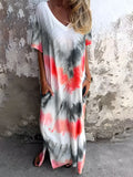 Size Pocketed Tie-Dye Short Sleeve Dress DJPT