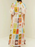 Print Tie Waist Maxi Shirt Dress DJPT