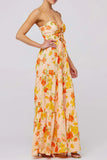 Print Tie Front Tiered Maxi Dress DJPT